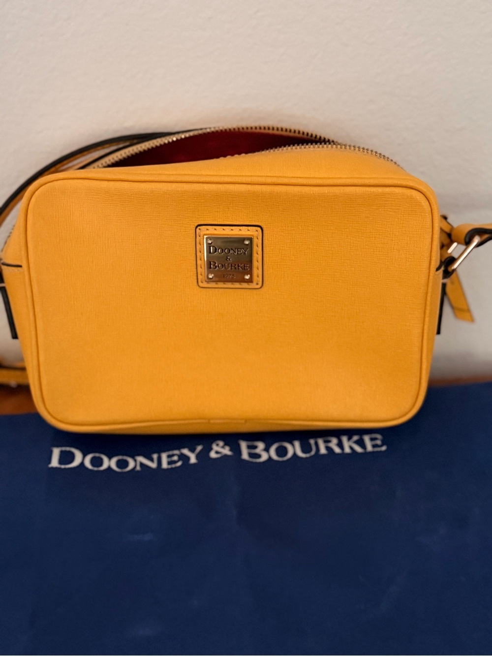 Dooney & Bourke Yellow Crossbody Camera Bag with Gold Logo Plate